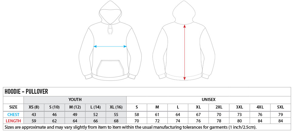 DASH OffRoad Hoodie Sizing Chart